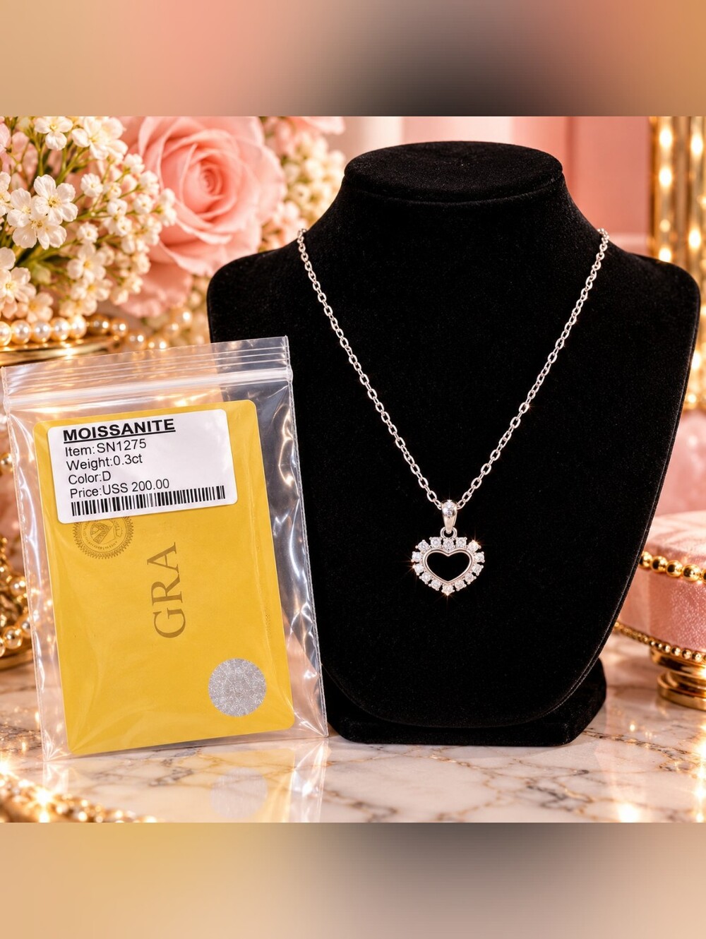 💕 Moissanite Heart Necklace with GRA Card 💎